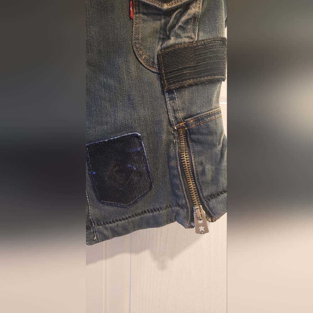 Vintage Levi's Red Dark Blue Denim Moto Vest M - Picture 4 of 7